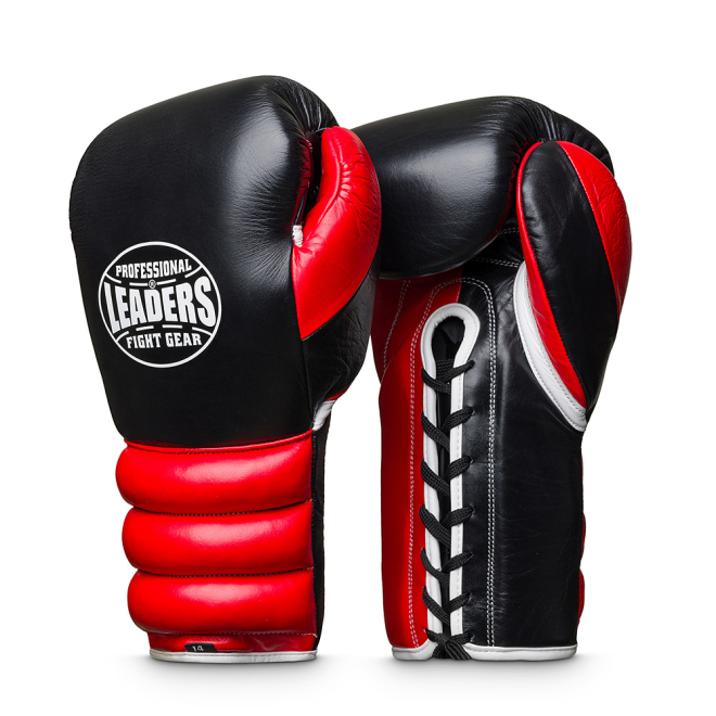 Перчатки боксерские LEADERS LS на шнуровке BK/RD