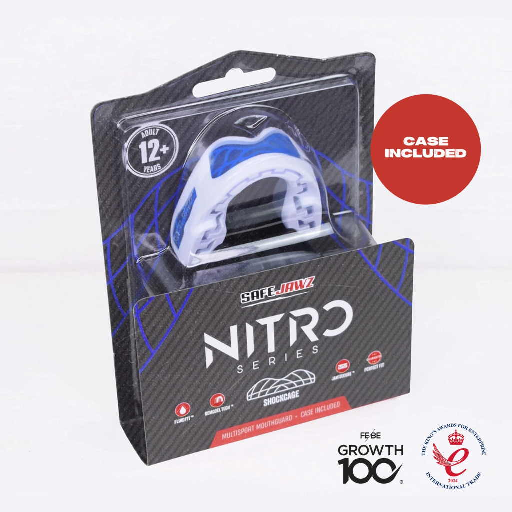 Капа SafeJawz Nitro, бело-синяя, взрослая