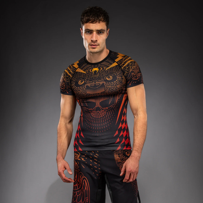 Рашгард с коротким рукавом Venum Quetzal Fury - Black/Fury Red/ Tangerine