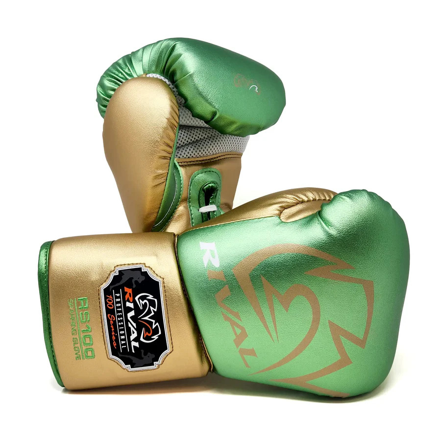 Перчатки RIVAL RS100 Professional Sparring Gloves зеленый/золотой Перчатки RIVAL RS100 Professional Sparring Gloves зеленый/золотой