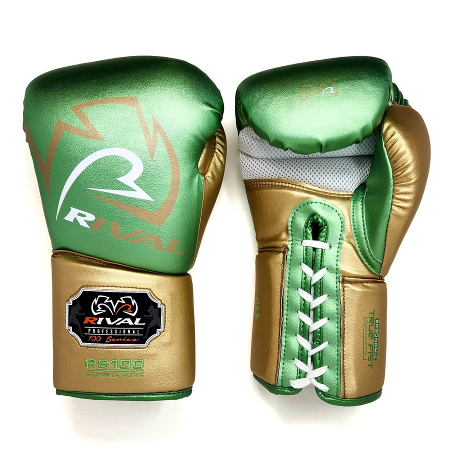 Перчатки RIVAL RS100 Professional Sparring Gloves зеленый/золотой Перчатки RIVAL RS100 Professional Sparring Gloves зеленый/золотой